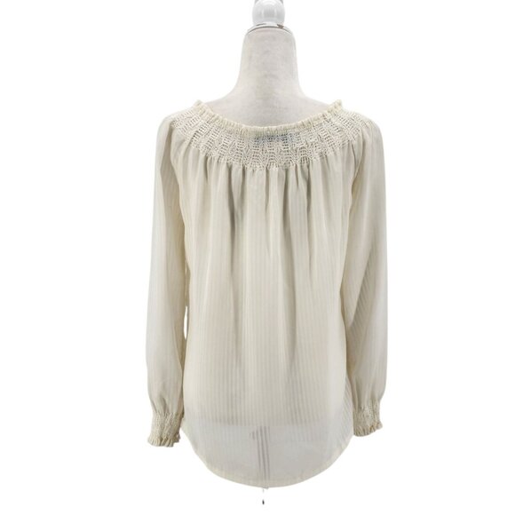 Vintage Chessa Davis Womens Small Top Blouse Striped Ivory Long Sleeve Button - Picture 5 of 13